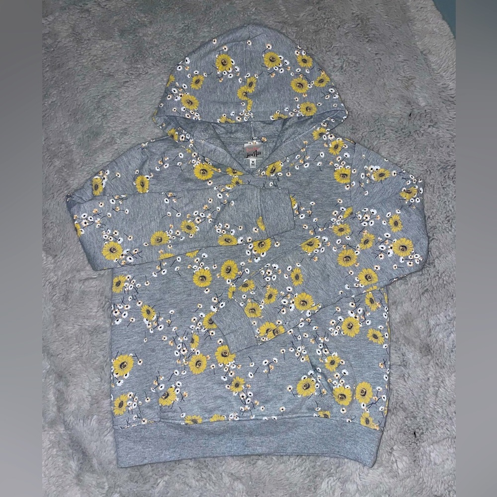 Grey Bella du jour hoodie with sunflower design all over size medium